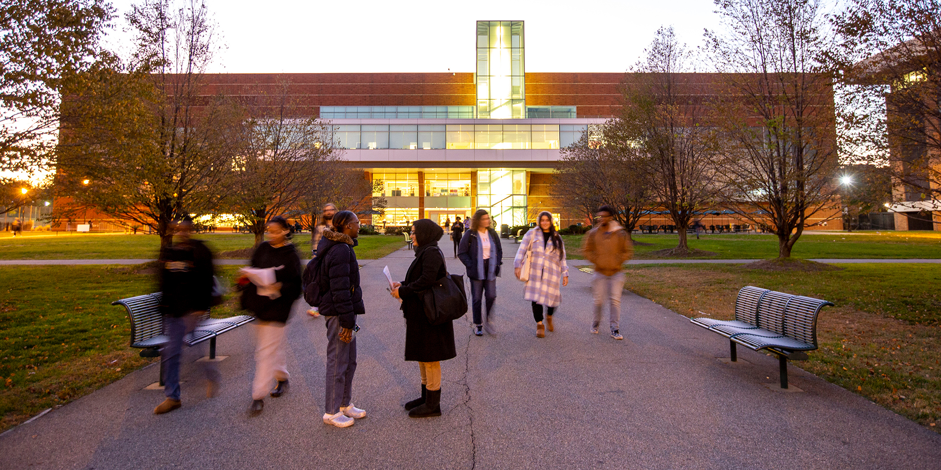students outside on campus